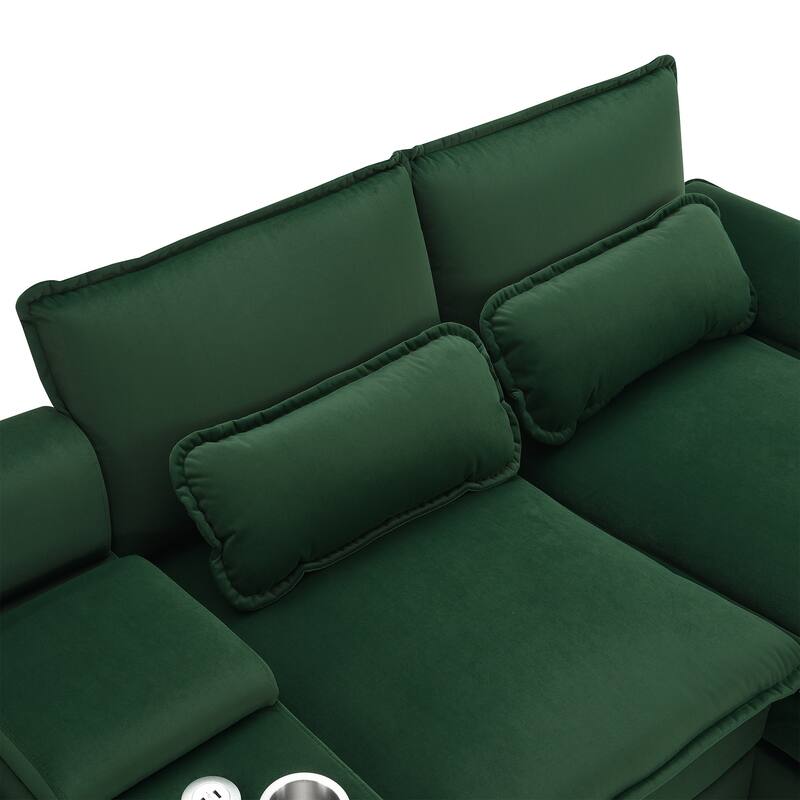 6-Seat U-Shaped Sofa with Console, Cupholders & USB Ports, Chenille Upholstery, 123"