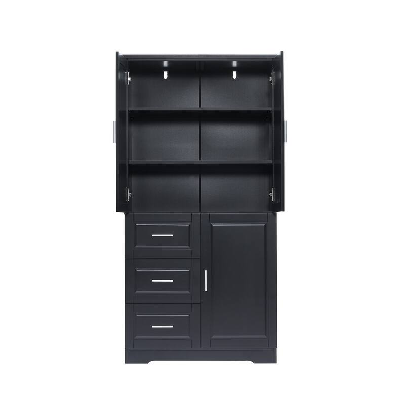 Freestanding Floor Storage Cabinet with 3 Door, 3 Drawers, Long Bar Handles and Adjustable Shelf for Office Living Room Bathroom