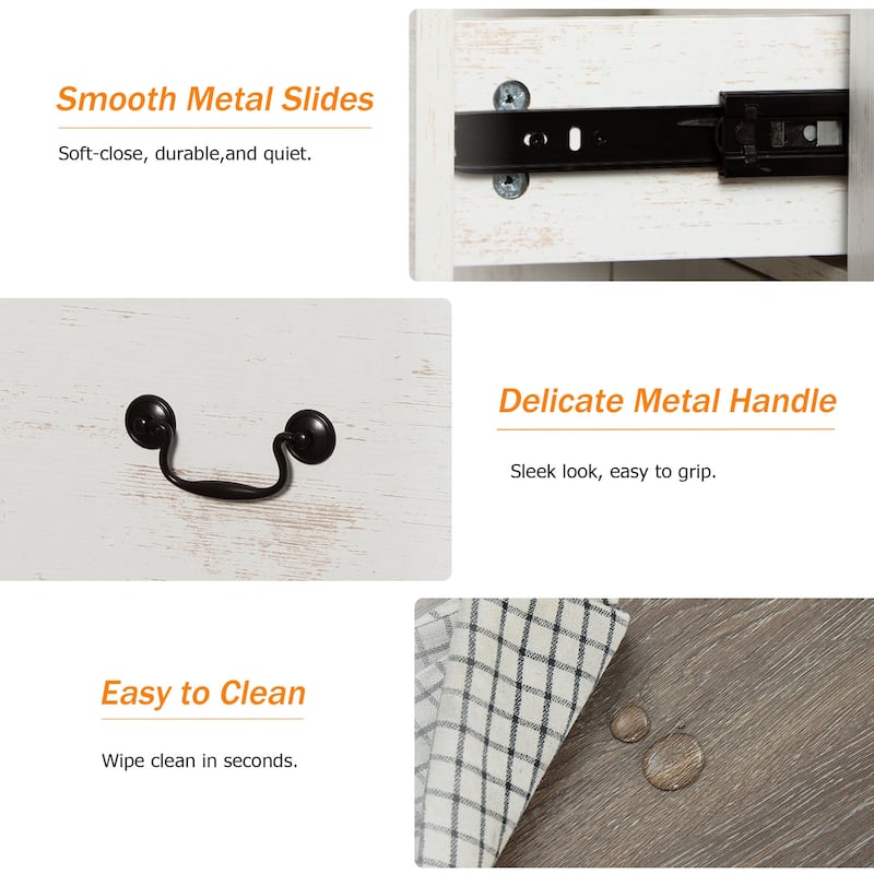 WAMPAT Large Farmhouse Nightstand with 3 Drawers,Wooden End Table