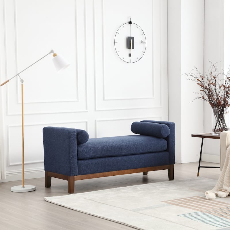 53.5"W Elegant Upholstered Bench, Ottoman with Wood Legs & Bolster Pillows for End of Bed, Bedroom, Living Room, Entryway, Green