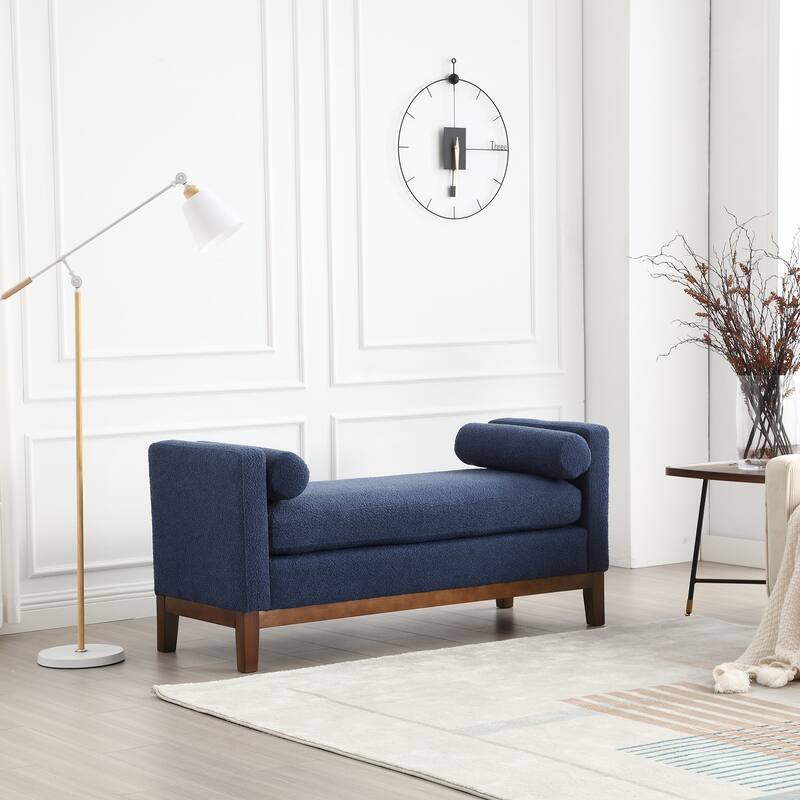 GEITIN 53.5"W Elegant Upholstered Bench with Wood Legs - NAVY
