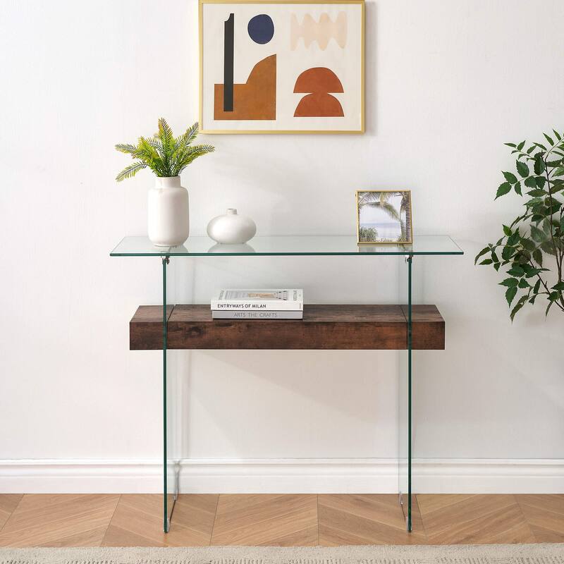 ivinta Glass Console Table with Storage, Small Narrow Entryway Table for Living Room, 39.4" Modern Sofa Table