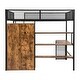 preview thumbnail 5 of 10, Full Size Black Metal Bed with Wardrobeand & Storage Shelves, Space-Saving Loft Bed Frame w/ Ladder, Full-Length Mesh Guardrail