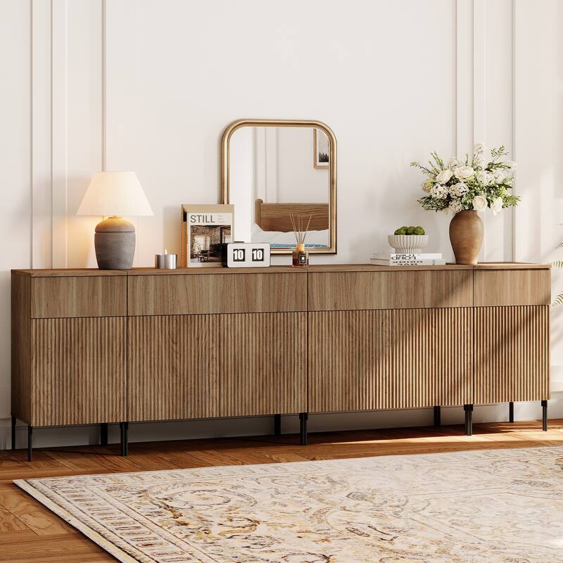 94.5" Modern Wood Drawer Dresser With Reeded Design, Minimalist Dresser Organizer Storage Cabinet