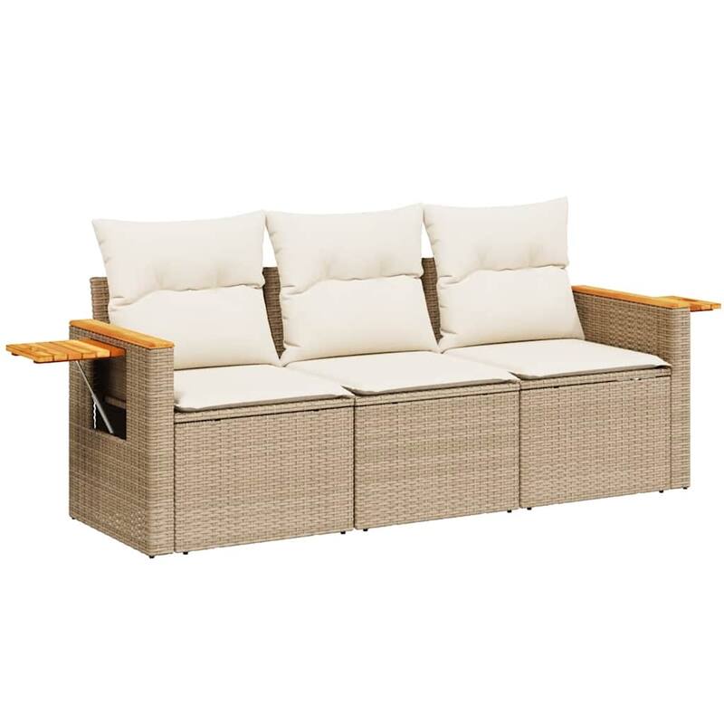 vidaXL Patio Sofa Set with Cushions Outdoor Furniture 3 Piece Poly Rattan - 24.4 x 33.5 x 27.2 in