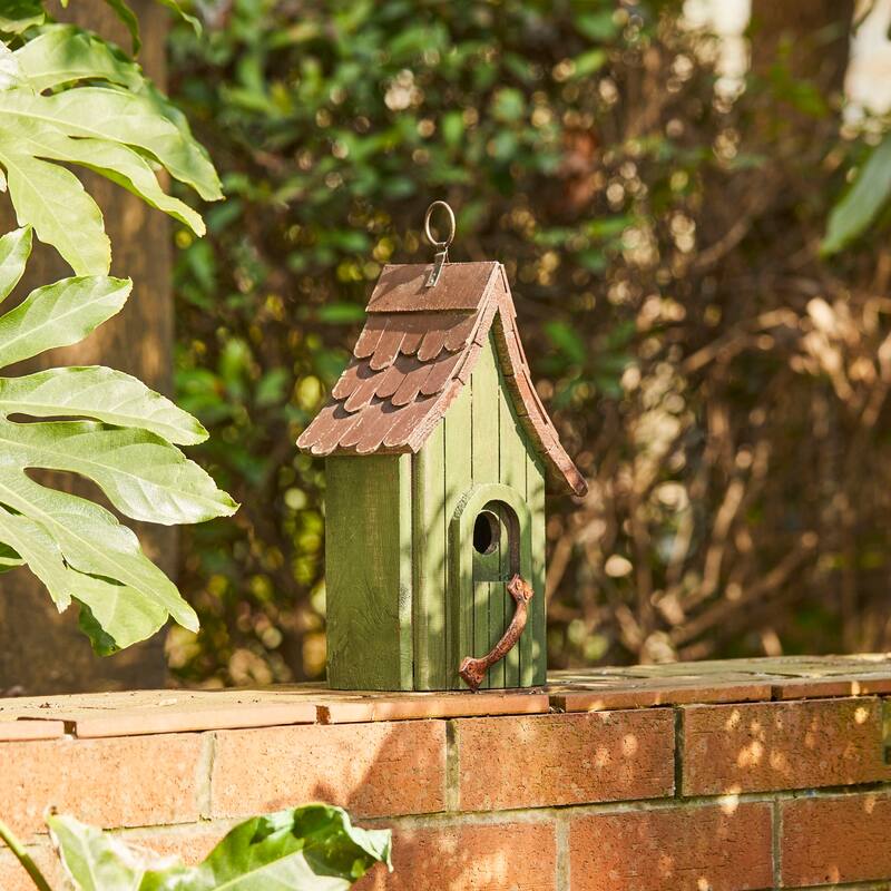 Glitzhome 11.75"H Wooden Hand Painted Distressed Birdhouse