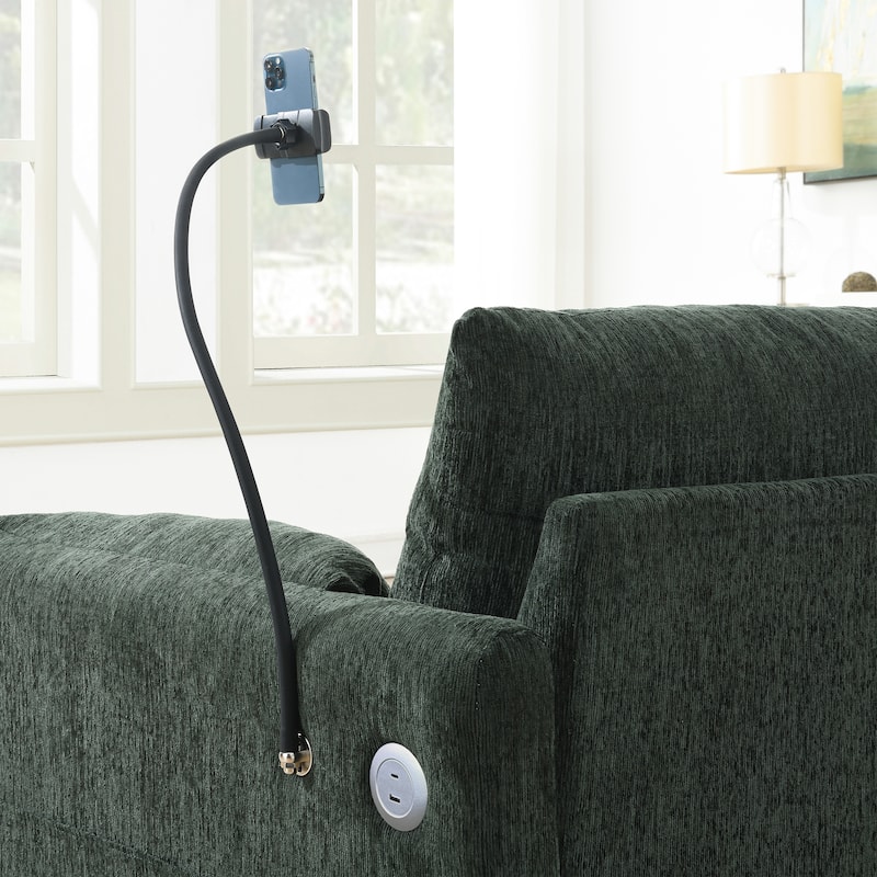 L-Shaped Sectional Chenille Sofa with Storage Ottoman, Phone Holder, USB Charger, Elephant Ear-Shaped Armrests and Pockets