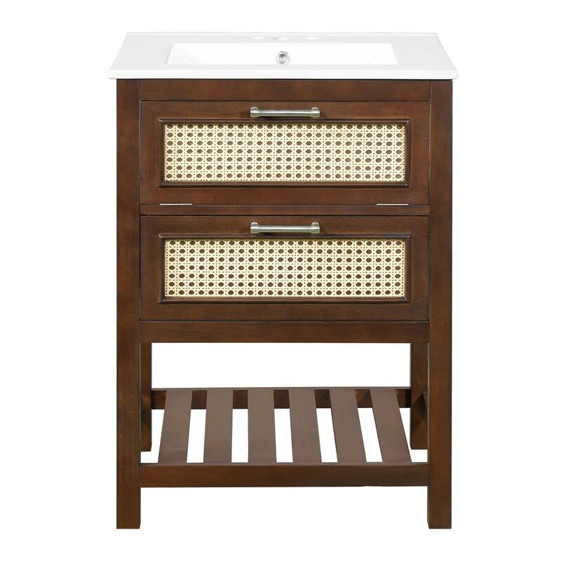 24" Bathroom Vanity with Integrated Ceramic Sink, Cabinet with Deep Drawer & Tip-Out Drawer