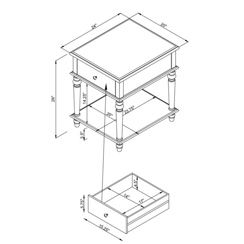 Wooden End Table with Storage Drawer - 26" - Brown