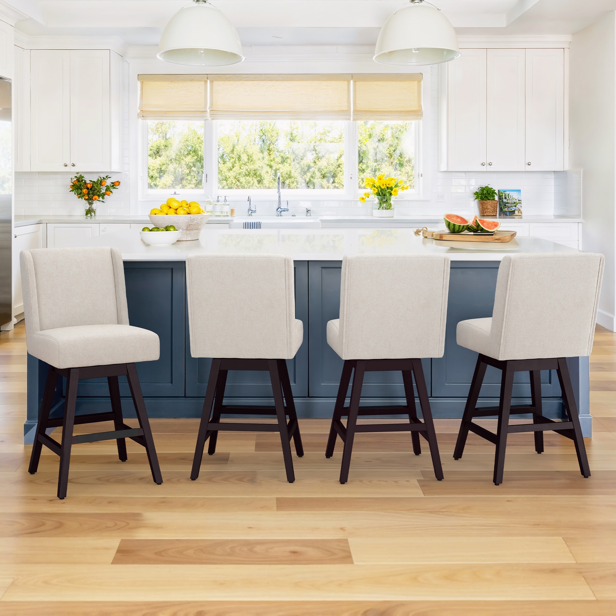 Upholstered High Back Kitchen Counter Height Swivel Bar Stool Set of 4 with Multi Option
