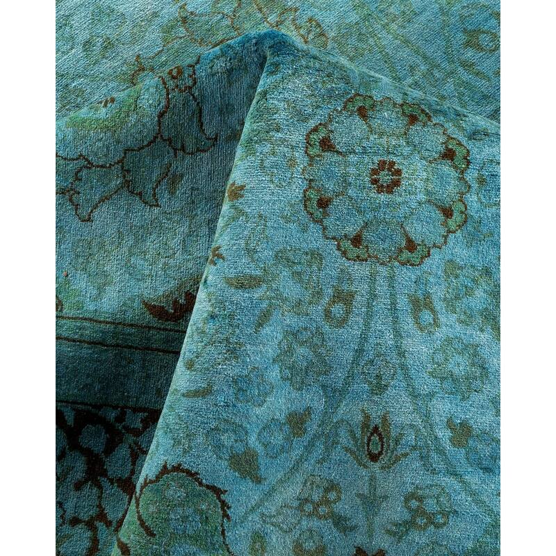 Overton Hand Knotted Wool Vintage Inspired Modern Contemporary Overdyed Blue Area Rug - 6' 1" x 9' 0"