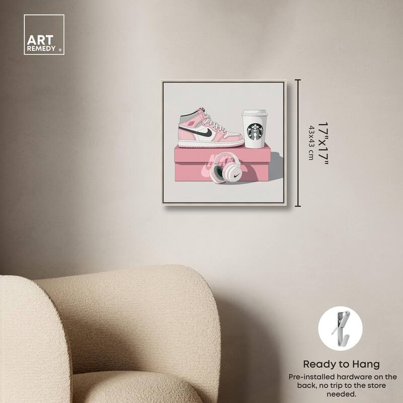 Pink Sneaker and Headphones Canvas by Art Remedy