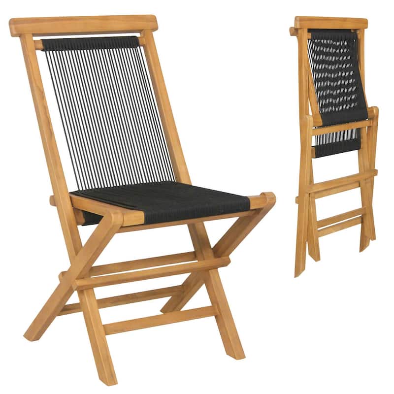 Costway 2/4 PCS Patio Folding Chairs with Woven Rope Seat & Back - 2 PCS