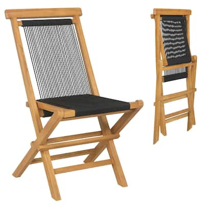 Costway 2/4 PCS Patio Folding Chairs with Woven Rope Seat & Back