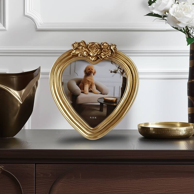 Polyresin Decorative Frame Photo Heart Shape Glam Style Ornate Accents - 6" x 1" x 7"