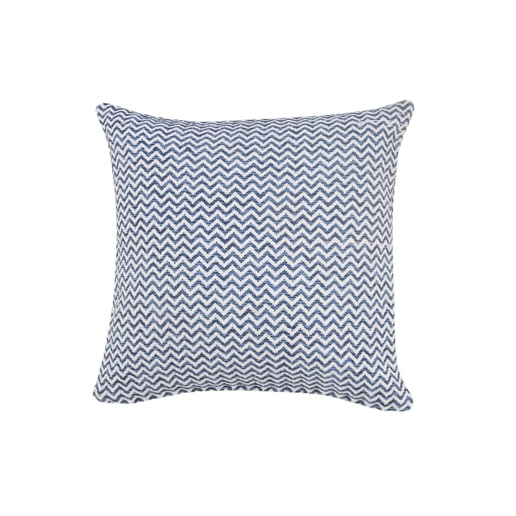 HomeRoots 22" X 22" Navy Blue And White 100% Cotton Chevron Zippered Pillow