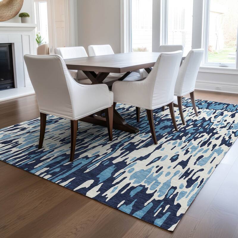 Machine Washable Indoor/ Outdoor Modern Watercolor Chantille Rug