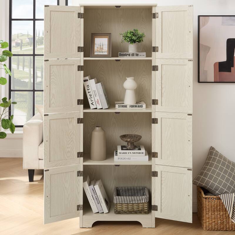 Tall Storage Cabinet White Pantry Cabinet with 8 Doors, Corner Cabinet Side Cabinet Hallway Cabinet for Kitchen