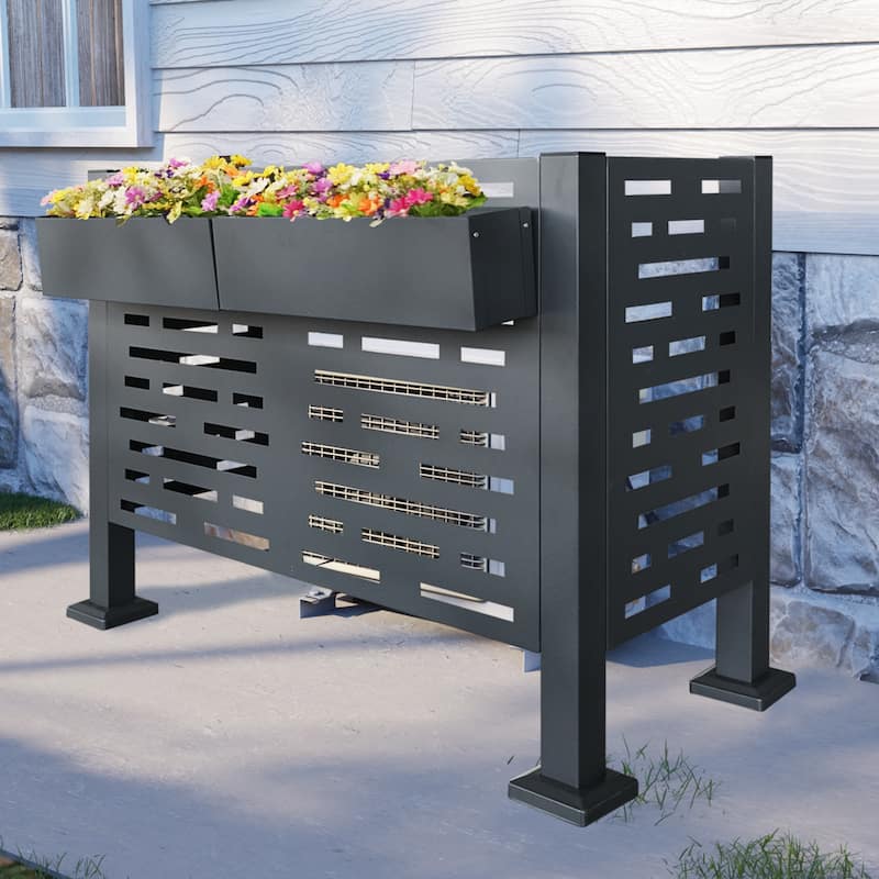 GDF Studio - Vinton Outdoor Metal Privacy Fence Cover for AC with Galvanized Steel Panels - Charcoal