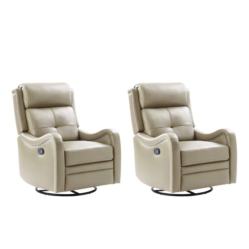 Franco Modern Genuine Leather Swivel Rocker Recliner with Nailhead Trims Sets of 2 by HULALA HOME