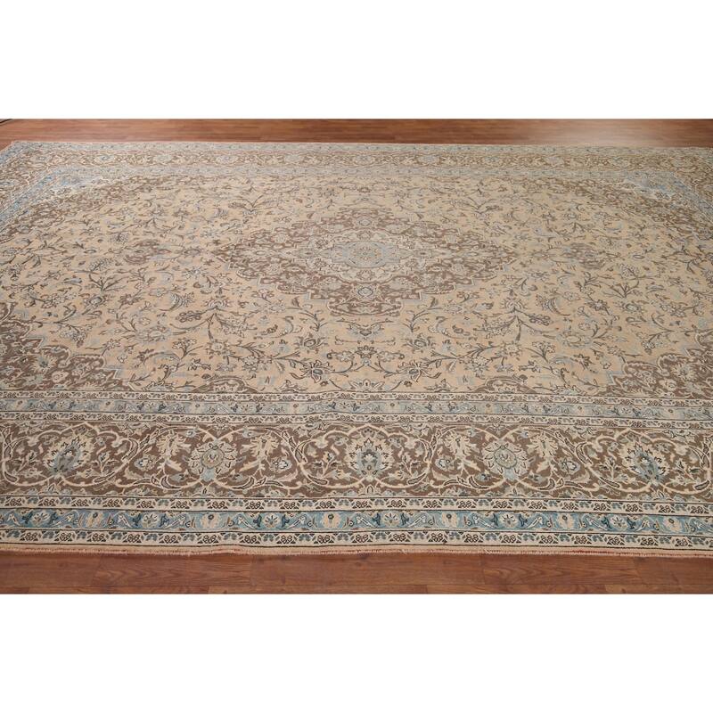 Traditional Mashad Vintage Persian Large Rug Handmade Pink Wool Carpet - 10'0" x 16'2"
