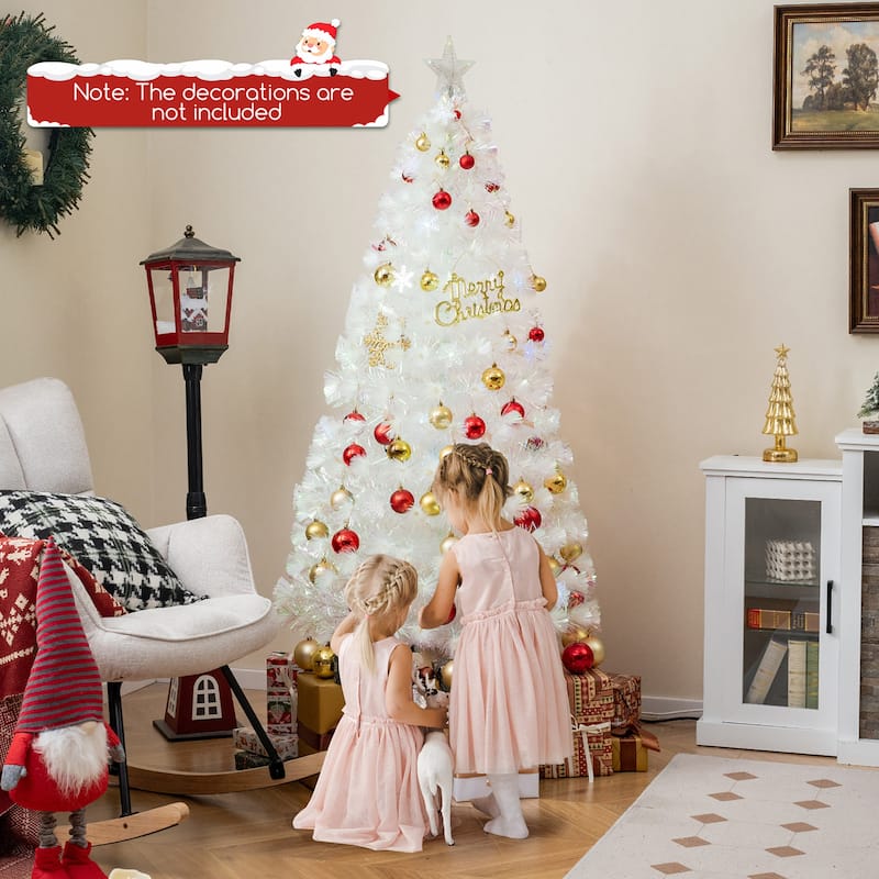 Gymax 5/6/7 FT Pre-Lit Fiber Optic Christmas Tree White Artificial