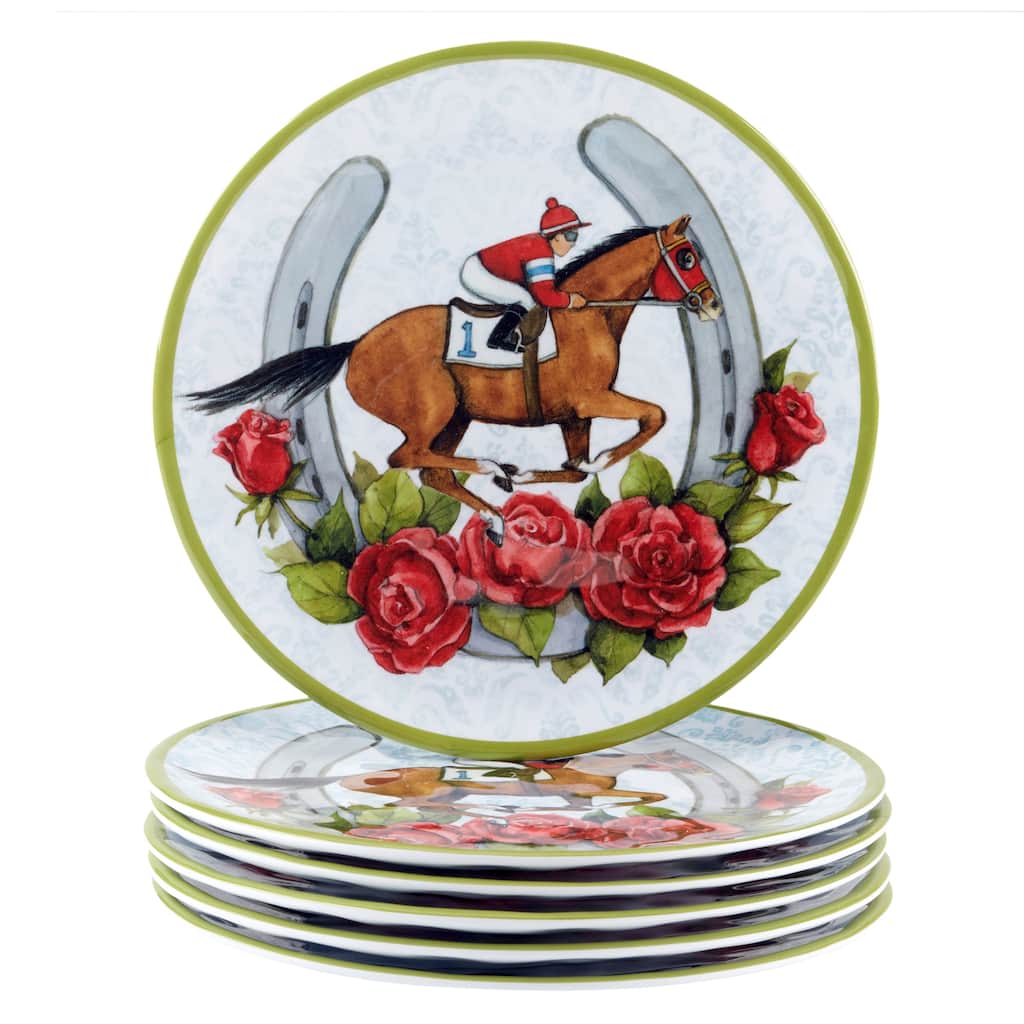 Certified International Derby Day at the Races Set of 6 Melamine Salad Plates - 9" Diam x 0.5"
