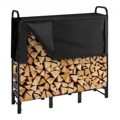 Heavy Duty 4 ft Firewood Rack with Waterproof Cover Outdoor Log Holder Steel Frame 1 4 Cord Capacity 400 lbs Weight Limit