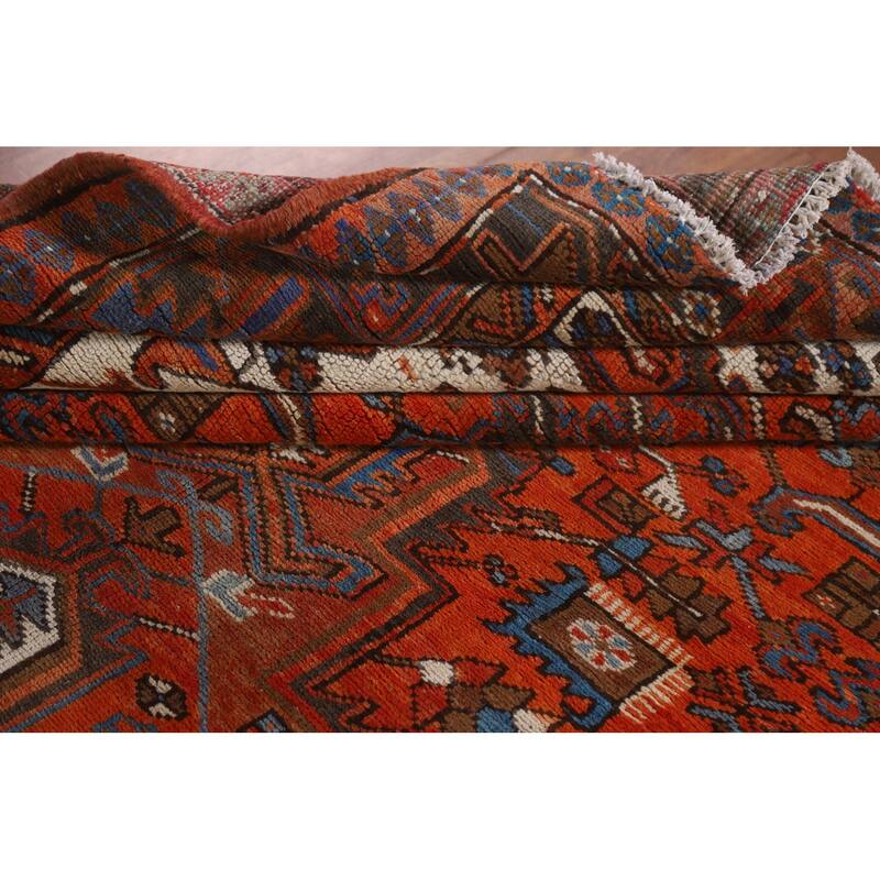 Hand Knotted Oriental 100% Wool Carpet Traditional Medallion Oranges & Rust Heriz Area Rug - 11' 4'' X 7' 11''