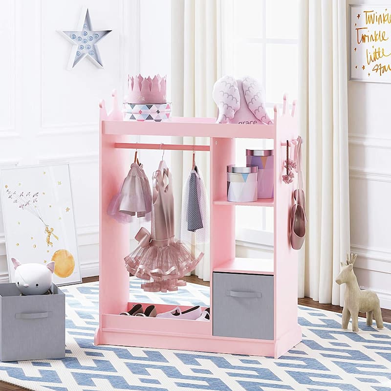 UTEX Kids Dress up Storage with Mirror and Storage Bin,Kids Armoire Dresser,Costume Closet,Pretend Storage Closet for Kids