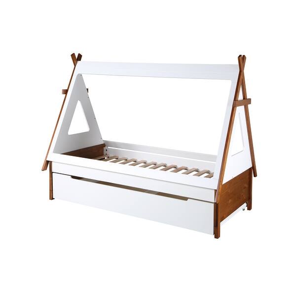 Twin Size Wood Trundle Bed, House Bed with Two Windows Supported By