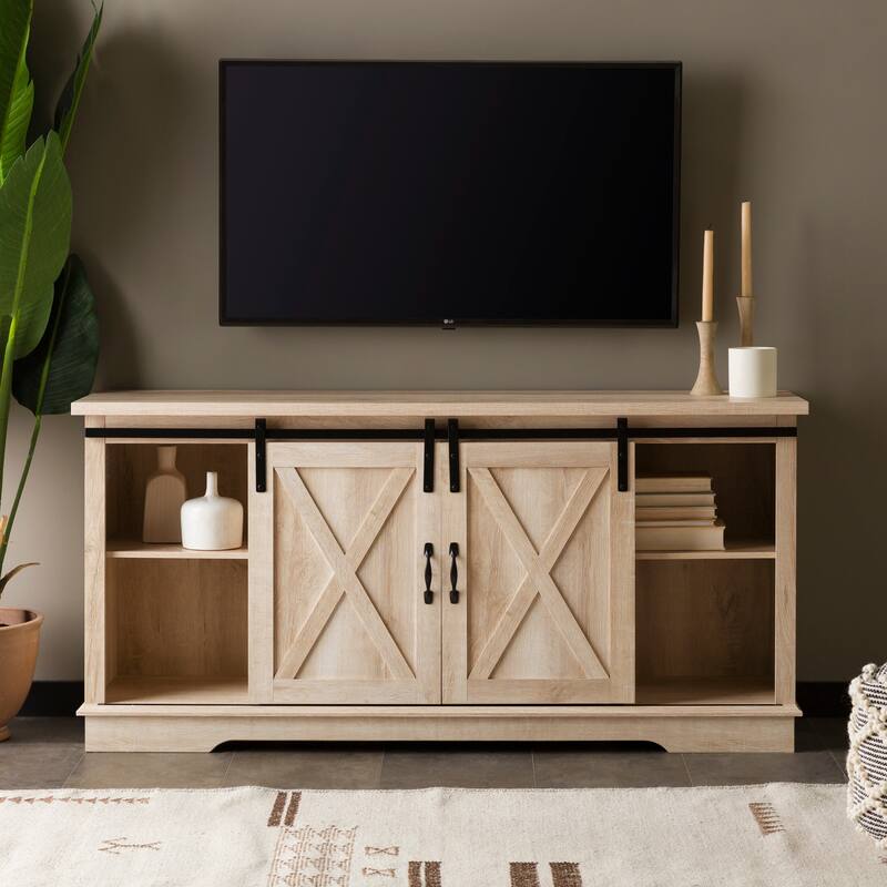 Chic Farmhouse Design 58" TV Stand with Sliding Barn Doors - Perfect for 65" TVs and Media Storage