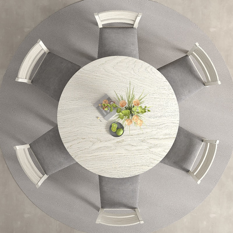 Javlergo Round Dining Table and Chairs Set for 4-8,Modern Kitchen Round Dining Table Set with Removable Leaves Space Saving