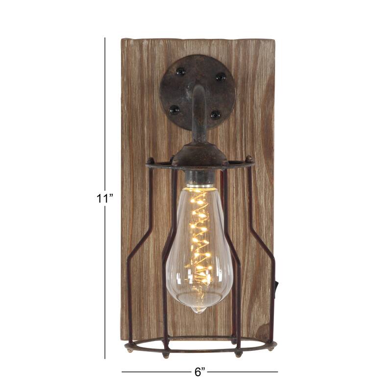 Metal Geometric Battery Operated Room Accent Lamp with Included Fixed LED Light - Brown - Roche River Decor
