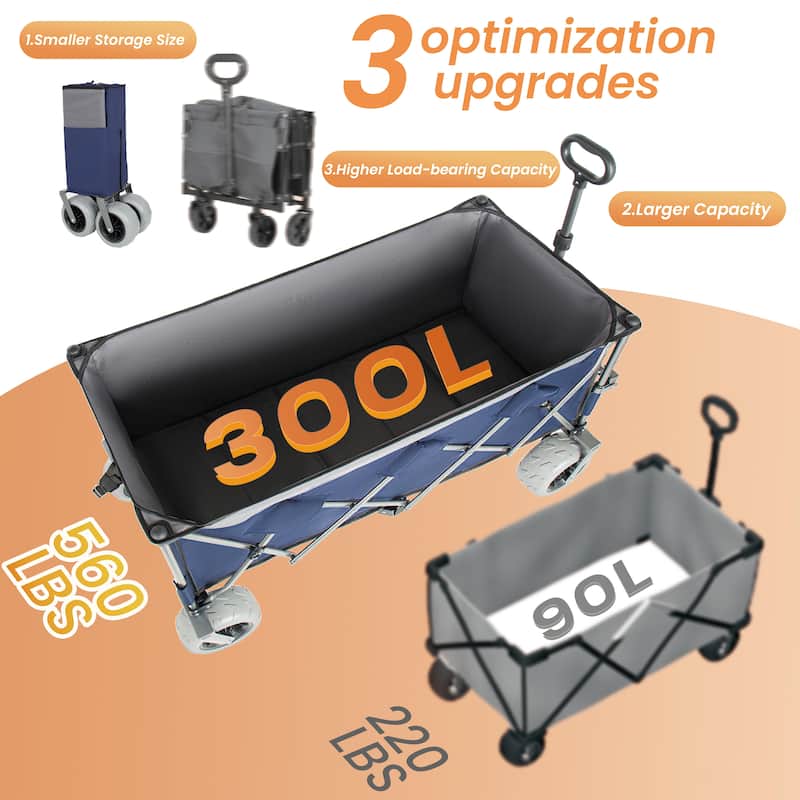 52"Extended Heavy-Duty Foldable Utility Wagon, 560lbs, Ultra-Stable Frame, 1:6 Space-Saving Fold, Portable and Collapsible