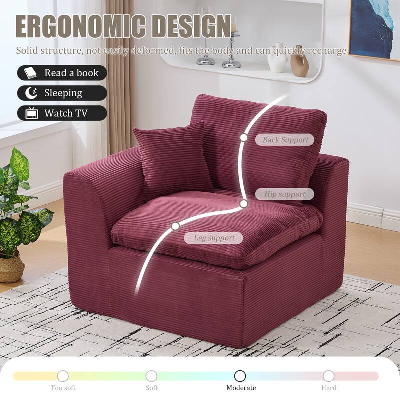 Ergonomic Corduroy Cloud Couch Modular Loveseat Sofa with Curved Armrests, High-Density Foam Support and Detachable Covers