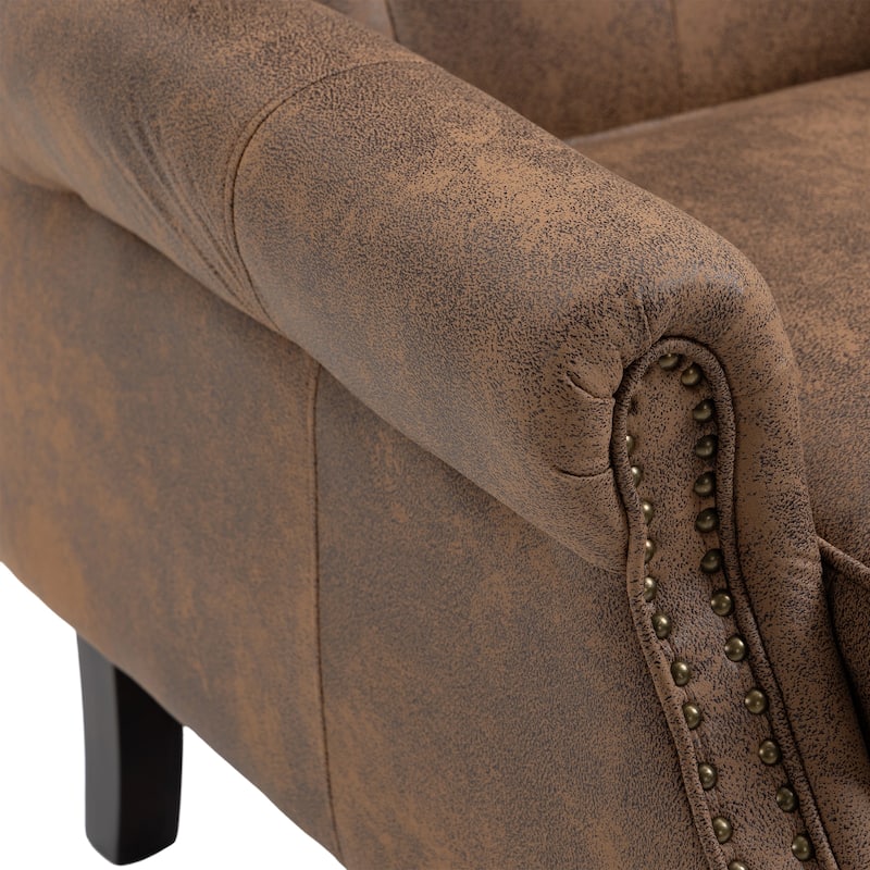 Coffee 29.33" High Back Upholstered Arm Chair with Nailheads