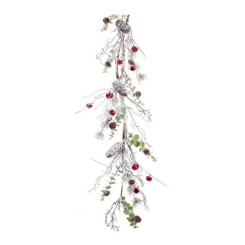 2 Frosted Pine Sleigh Bells Artificial Christmas Garlands 5' x 8"