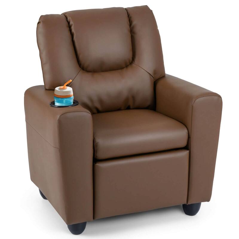 Costway Kids Recliner with Cup Holder with Adjustable Backrest & - Coffee
