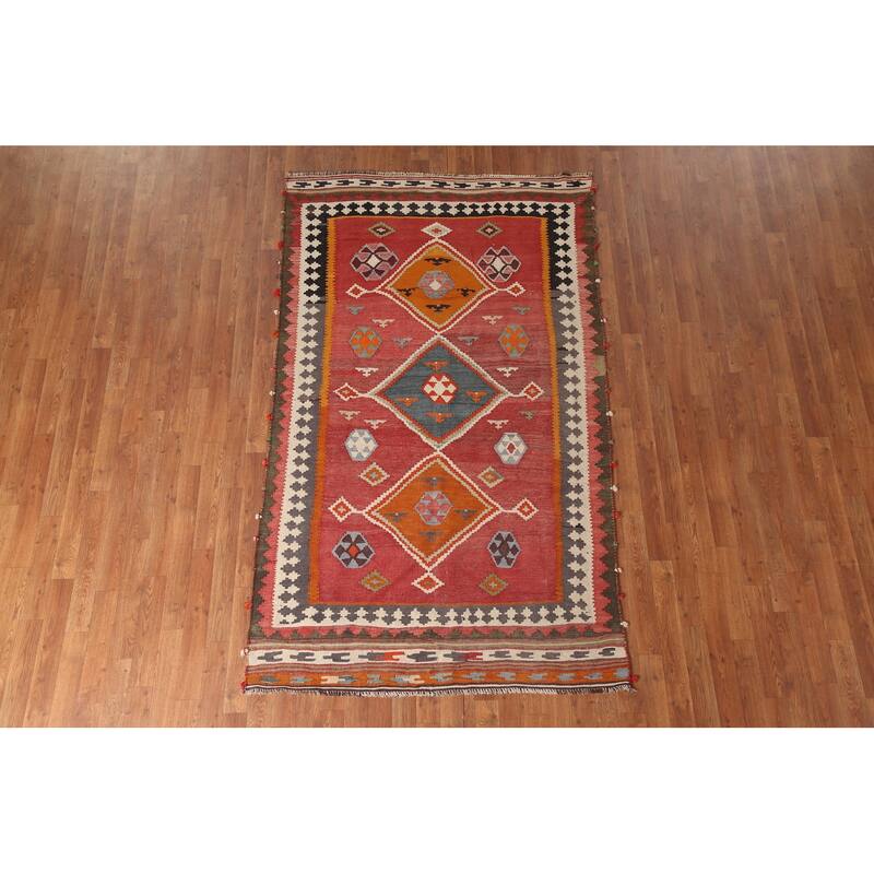Kilim Qashqai Persian Vintage Area Rug Flatweave Wool Carpet - 4'6" x 7'9"