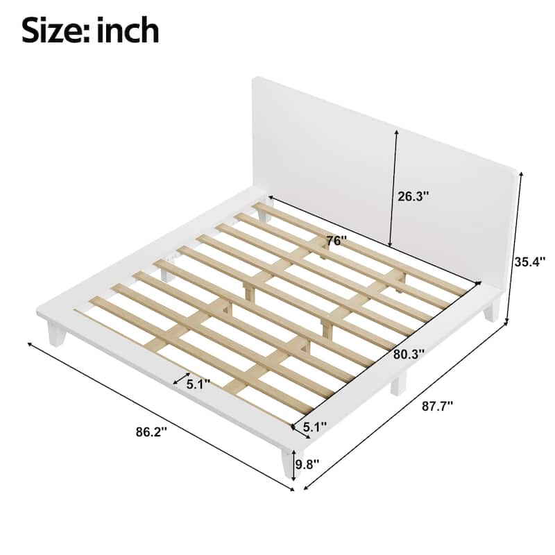Low-Profile Platform Bed Frame with Headboard, Wood Slat Support, Wingback Panel Bed