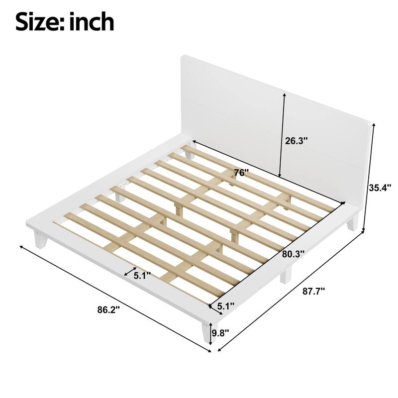 Roomfitters Full/Queen/King Size Wood Platform Bed with Headboard and Slat Support