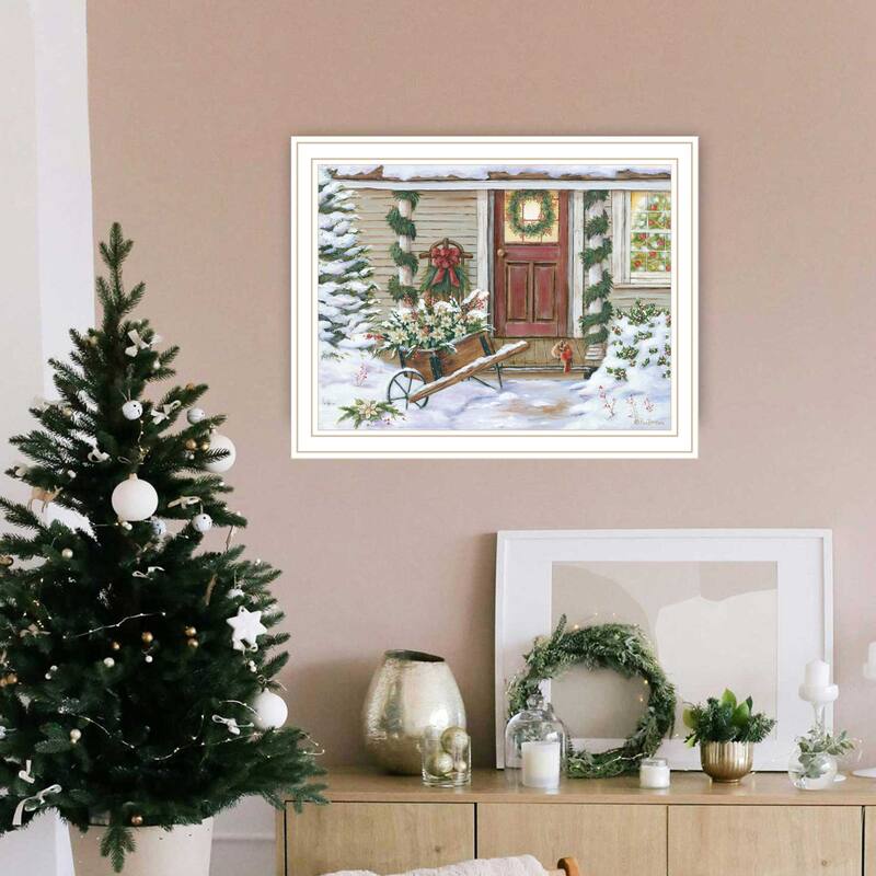 Framed Wall Art - Holiday Porch, White Frame