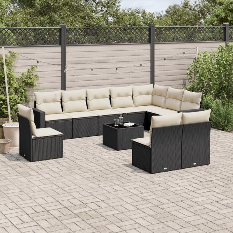 vidaXL Garden Sofa Set Black PE Rattan Large Modular Garden Sofa Set - Black and Cream With table - 115.2 x 71.9 x 27.2 in (W x D x H)
