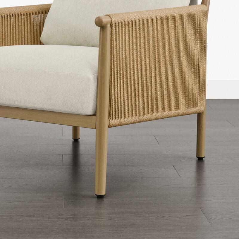 Spruce & Spring Braid Boho Accent Chair with Woven Paper Rope Armrest & Wood-Look Metal Frame