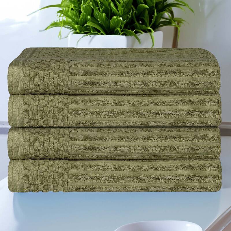 Superior Ribbed Cotton Absorbent Heavyweight Bath Towel Set - 4PC Bath Towels - Sage Green