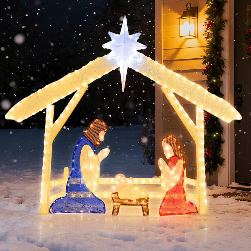 Multi-Color Metal Fabric Lighted 4ft Christmas Nativity Set with 272 LEDs - Multi Color - 4.7ft x 11" x 4 ft