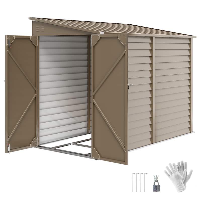 Outsunny 5' x 9' Steel Outdoor Storage Shed, Lean to Shed, Metal Tool House with Floor Foundation, Lockable Doors
