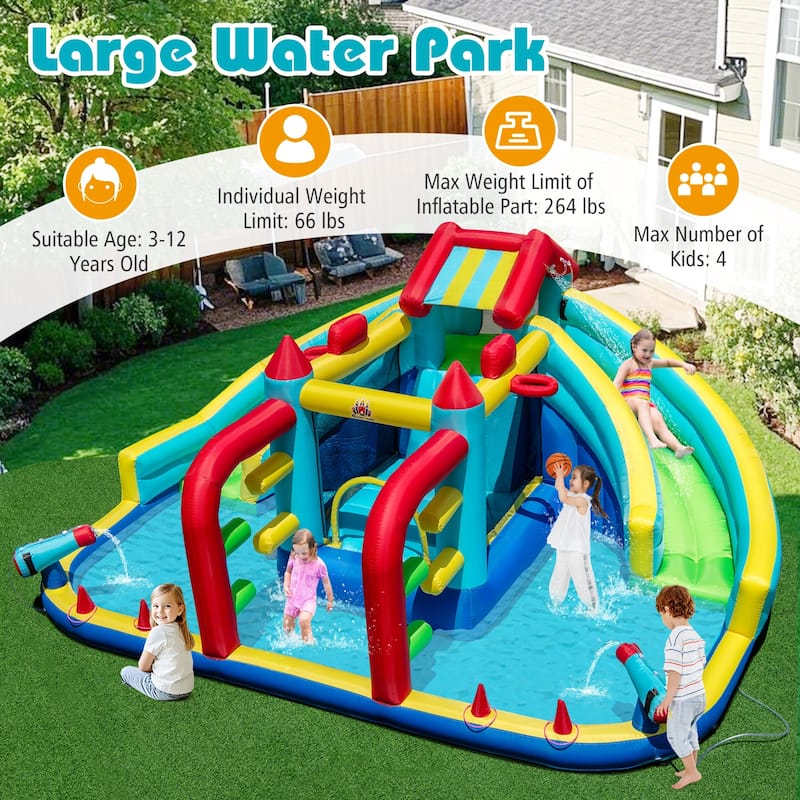 Multi-Activity Inflatable Water Slide and Bounce House with Safety Mesh Walls for Children Ages 3-12