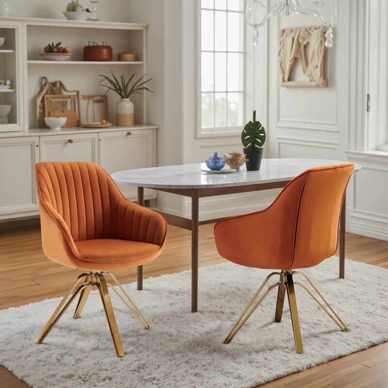 Art Leon Set of 2 Velvet Swivel Dining Chair with Golden Legs - CINNAMON